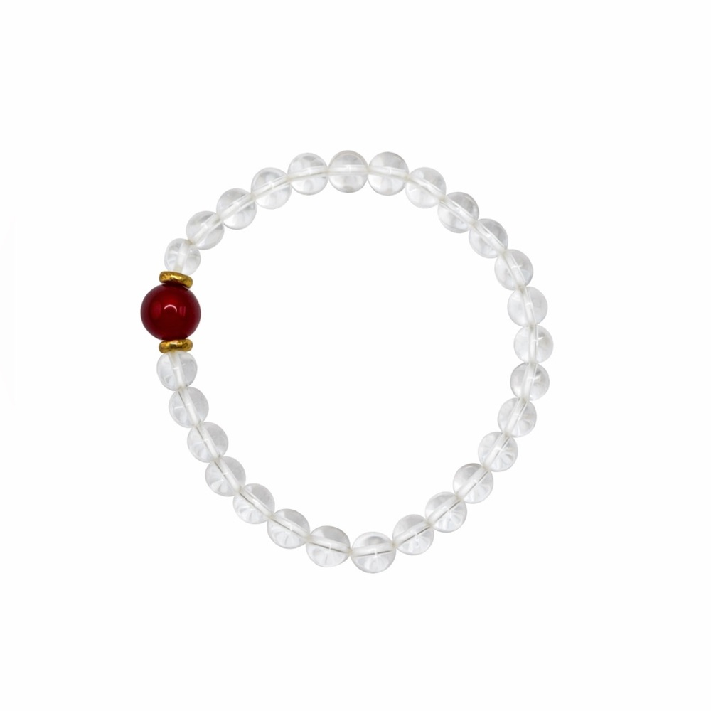 Clear Quartz & Carnelian Gemstone Stretchy Bracelet